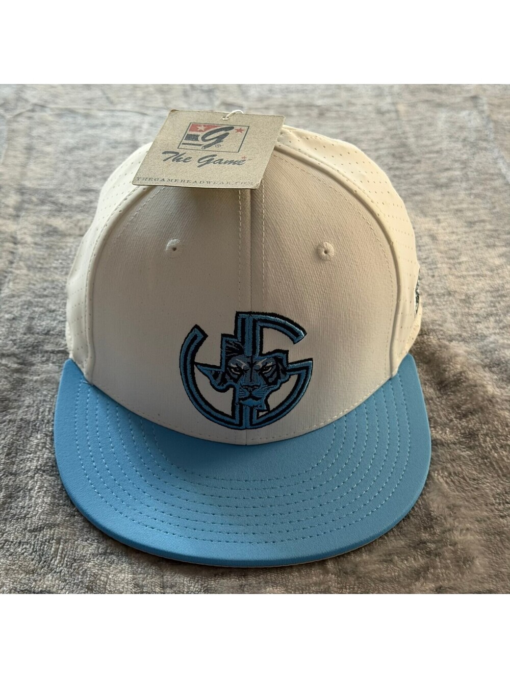 The Game GRIT Fitted Hat Men's XS White Blue Perforated Baseball Cap
